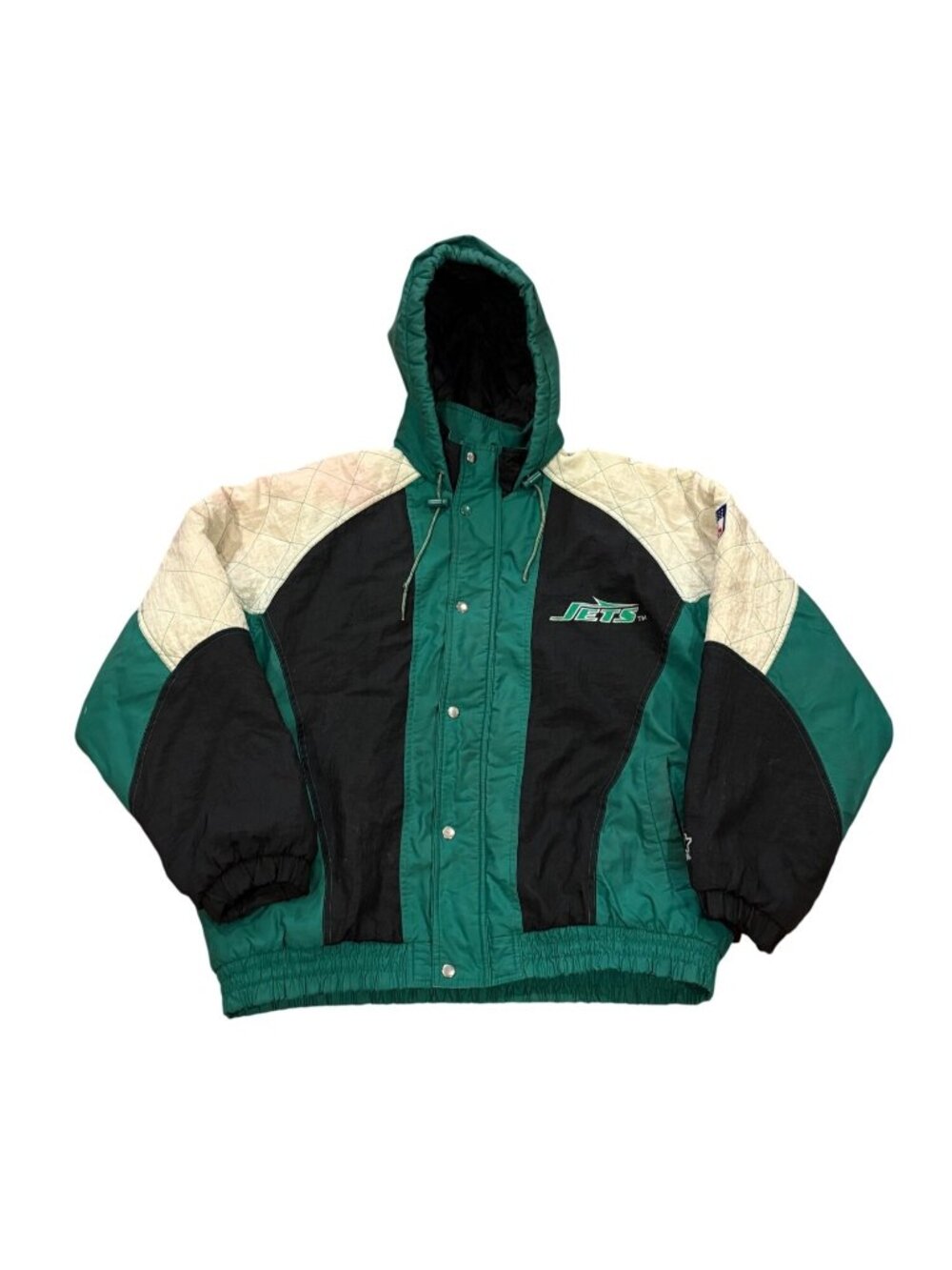 Vintage 90s Starter New York Jets NFL Full Zip Hooded Puffer Jacket Men's Large